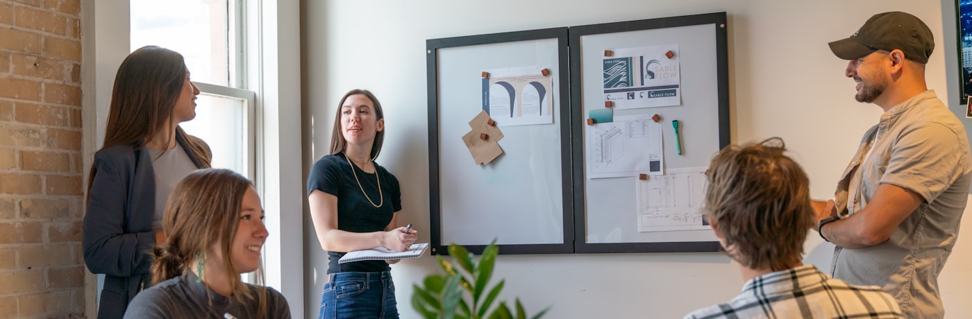 A diverse business team meeting in a modern office